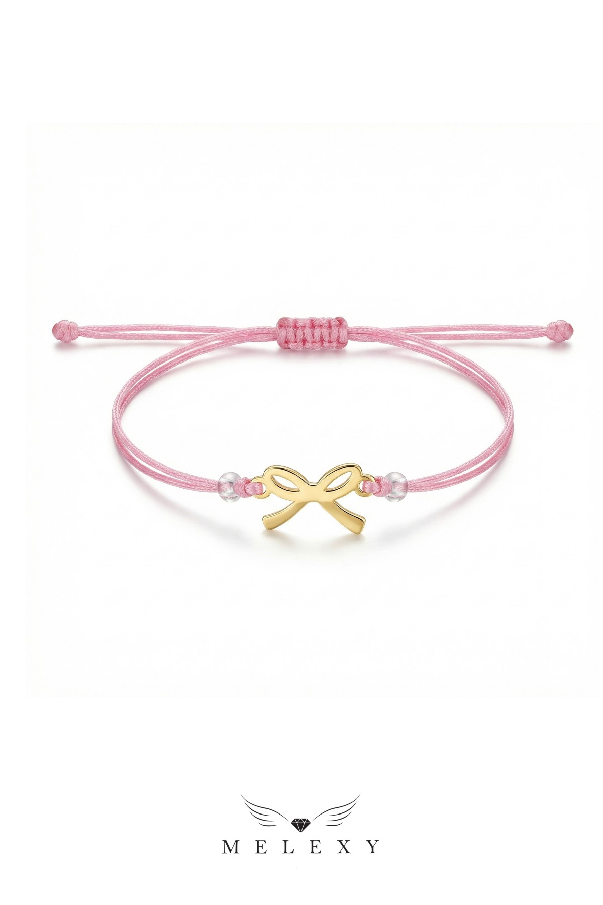 14 Ayar Altın Fiyonk Pembe İpli Bileklik