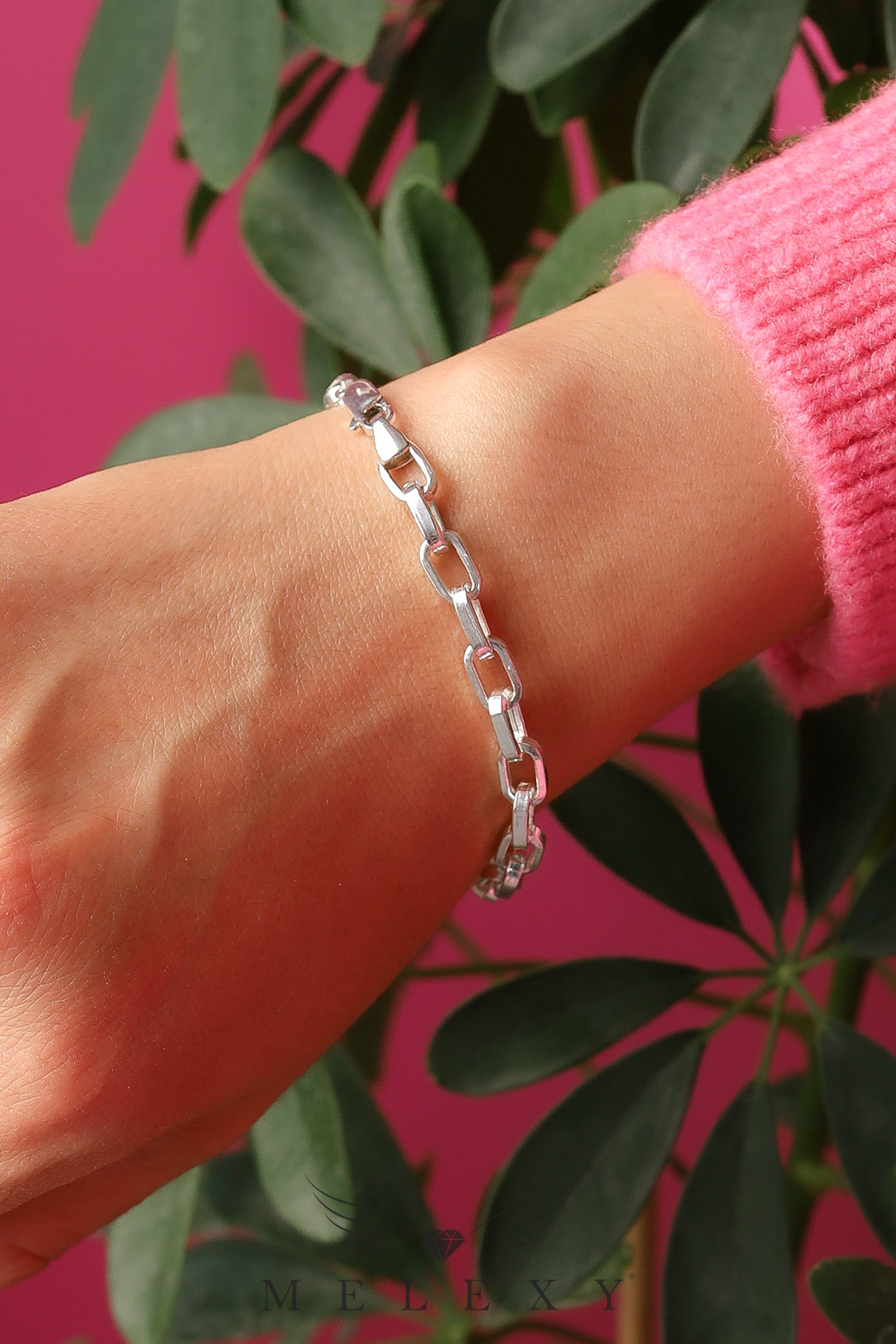 925 Ayar Gümüş Büyük Kare Ataç Zincir Bileklik