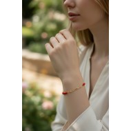 14 Ayar Altın Ataç Zincir Kırmızı İpli Bileklik 