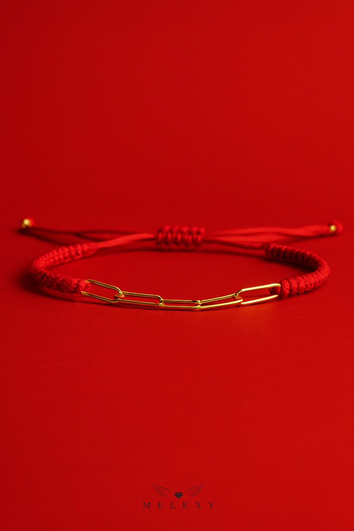 14 Ayar Altın Ataç Zincir Kırmızı İpli Bileklik 