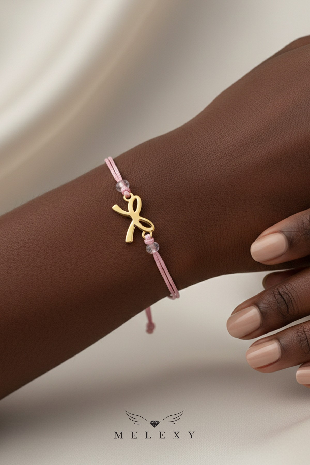 14 Ayar Altın Fiyonk Pembe İpli Bileklik