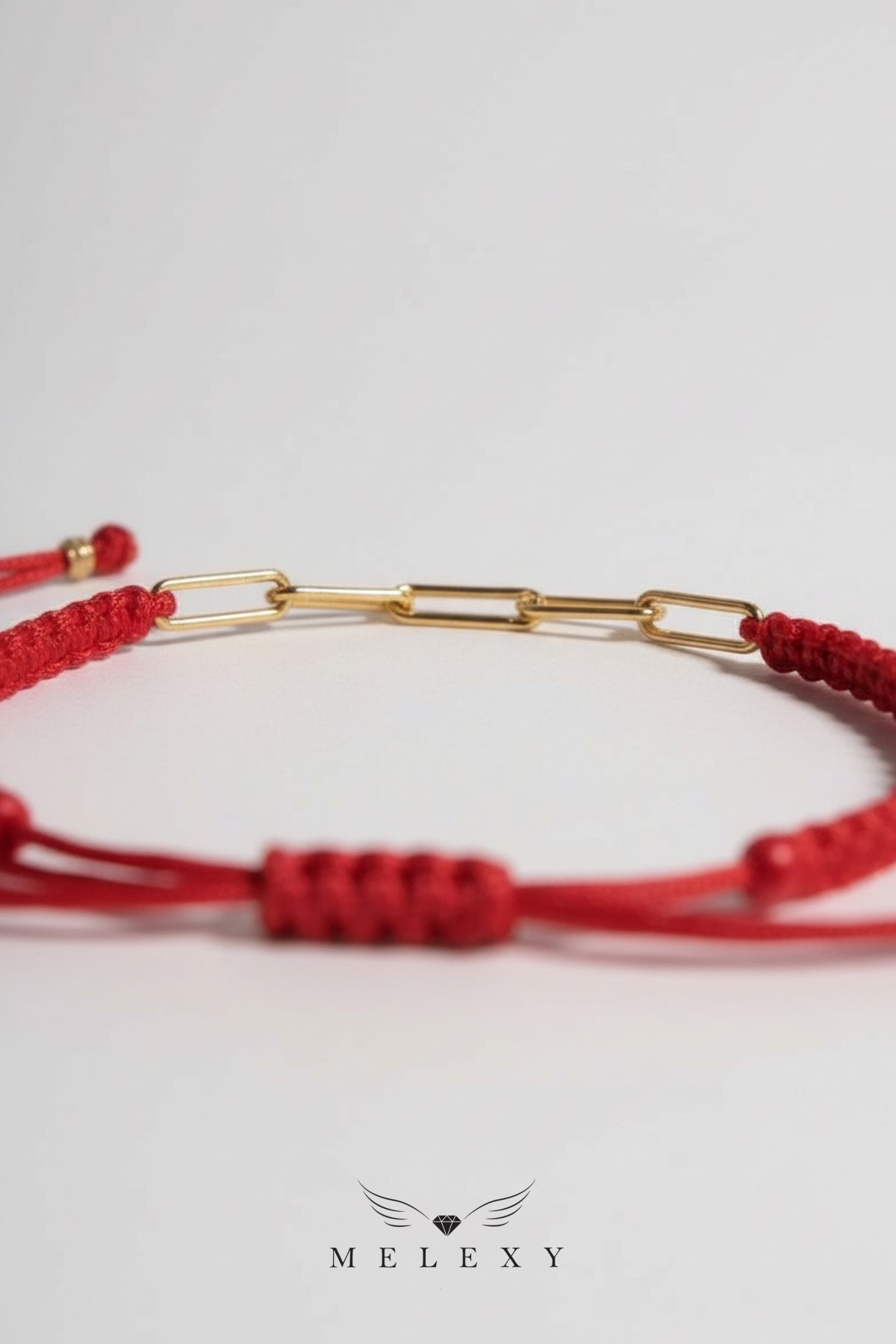 14 Ayar Altın Ataç Zincir Kırmızı İpli Bileklik