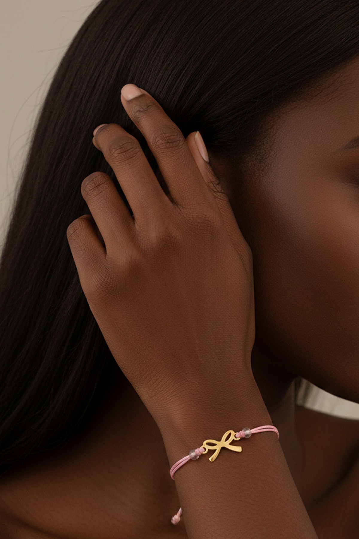 14 Ayar Altın Fiyonk Pembe İpli Bileklik