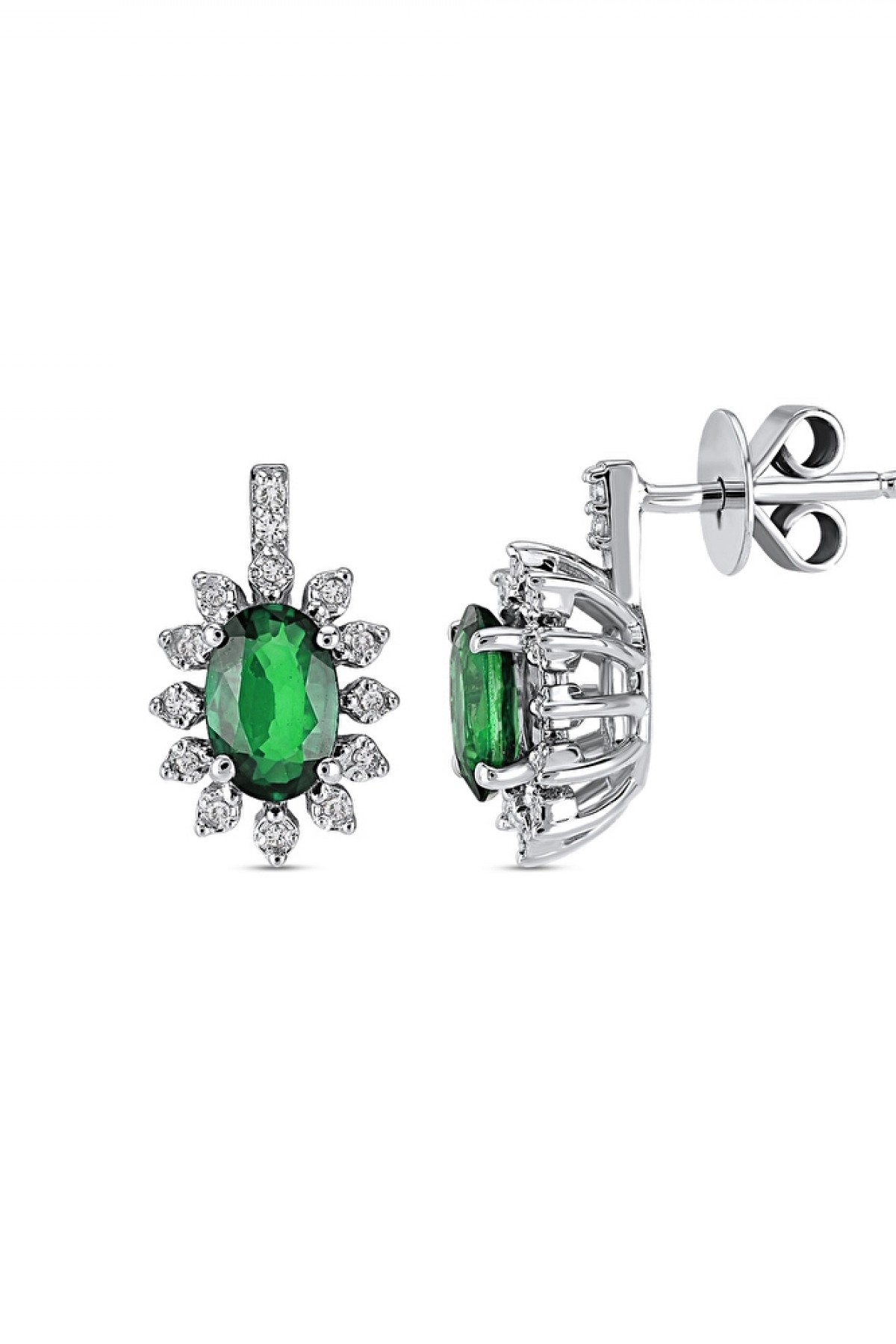 8 Ayar Altın Zümrüt Pırlanta Küpe