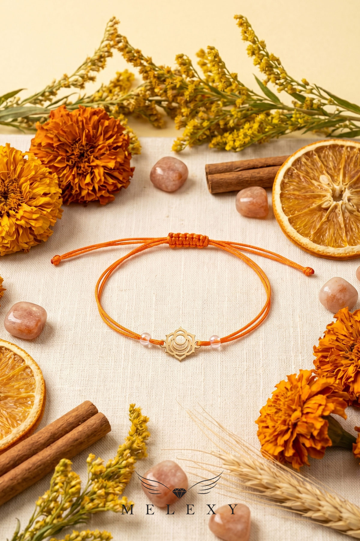 14 Ayar Altın Sakral Çakra Turuncu İpli Bileklik